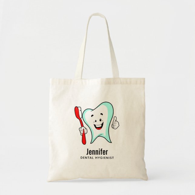 Bolsa Tote Dente feliz com cuidado dentário com escova de den (Frente)