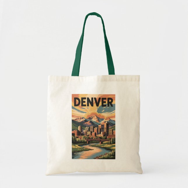 Bolsa Tote Denver Colorado Illustração Sunset Viagem Art (Frente)
