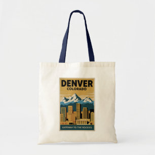 Bolsa Tote Denver Colorado Skyline Viagem Art Vintage