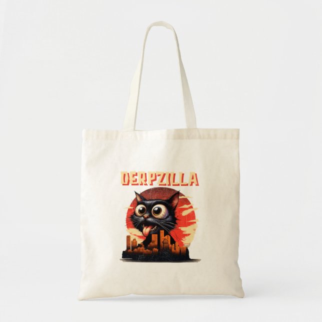 Bolsa Tote Derpzilla Funny Derpy Giant Cat Kitten City (Frente)