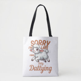 Bolsa Tote Desculpe o atraso Estava enrolando Cordeiro branco