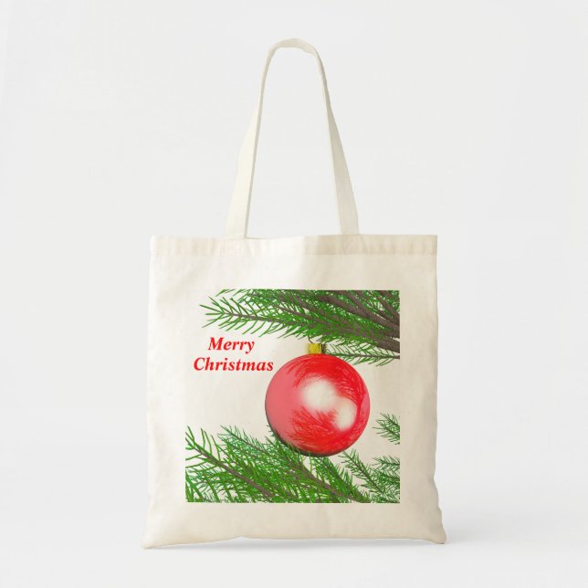 Bolsa Tote Desdecoração de Árvore Feliz de Natal (Frente)