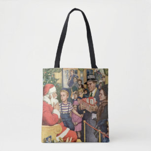 Bolsa Tote Desejo de Natal Antigo, Menino no Colo do Papai No
