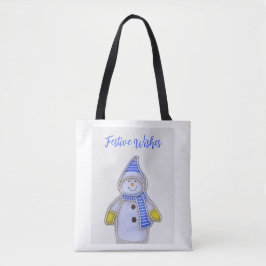 Bolsa Tote Desejos Festivos. Design de boneco de neve