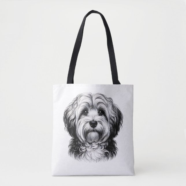 Bolsa Tote Desenhando Cão Havanês (Frente)