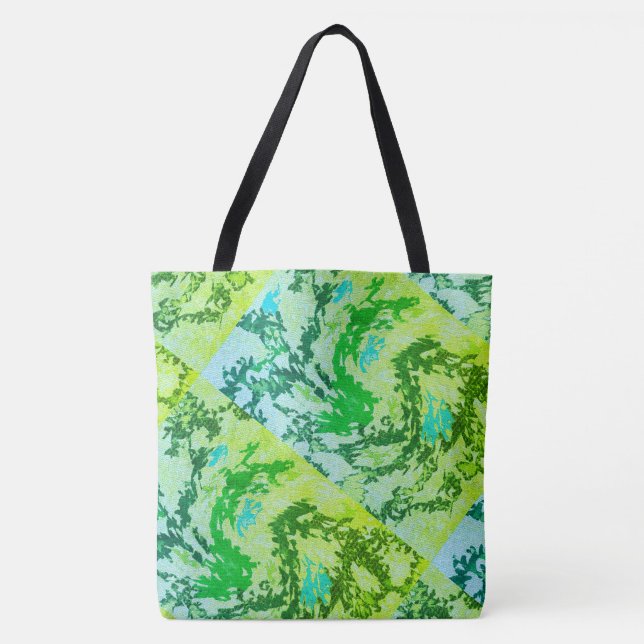 Bolsa Tote DESENHAR MODERN abstrato em verde-azul-amarelo- (Frente)
