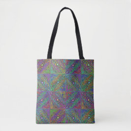 Bolsa Tote desenho abstrato de azulejos neon multicoloridos