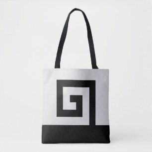 Bolsa Tote Desenho abstrato helicoidal em preto e quase branc