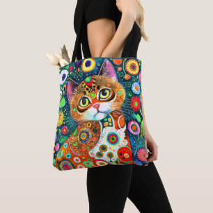 BOLSA TOTE DESENHO ADORÁVEL DE ABSTRATO COLORIDO DE UM GATO