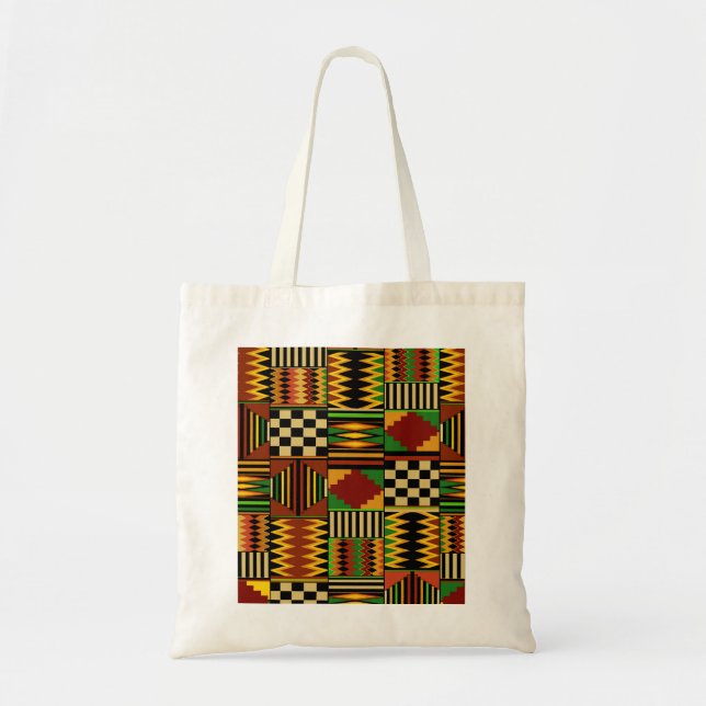 Bolsa Tote Desenho Africano de Tecido Kente Real (Frente)