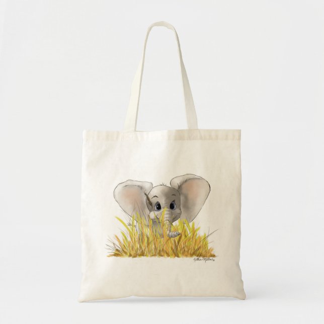 Bolsa Tote Desenho Animado de Elefante Bebê Fofo (Frente)