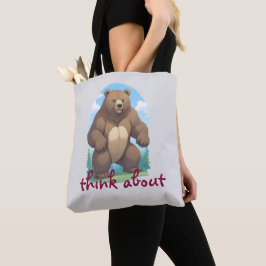 Bolsa Tote Desenho colorido de um urso na floresta