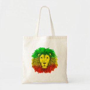 Bolsa Tote Desenho da cabeça de leão Rasta vermelho amarelo v