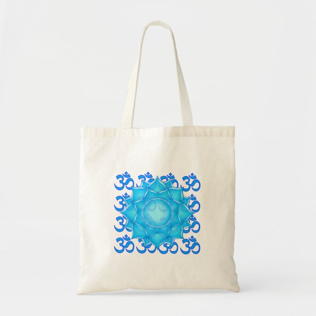 Bolsa Tote Desenho Da Flor Do Lotus De Vidro Azul Com Padrão  (Frente)