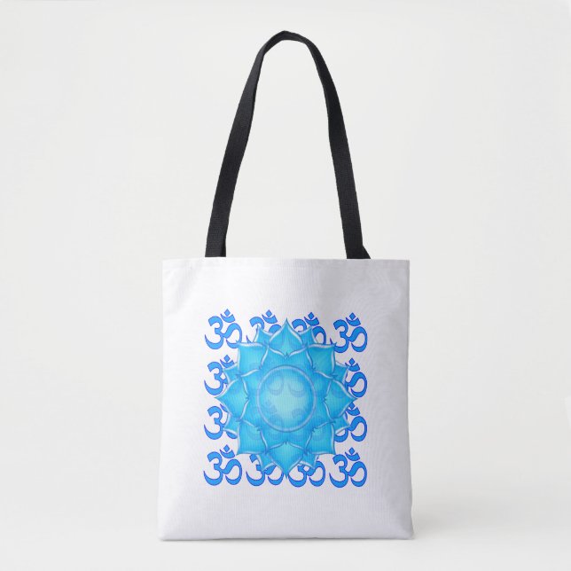 Bolsa Tote Desenho Da Flor Do Lotus De Vidro Azul Com Padrão  (Frente)