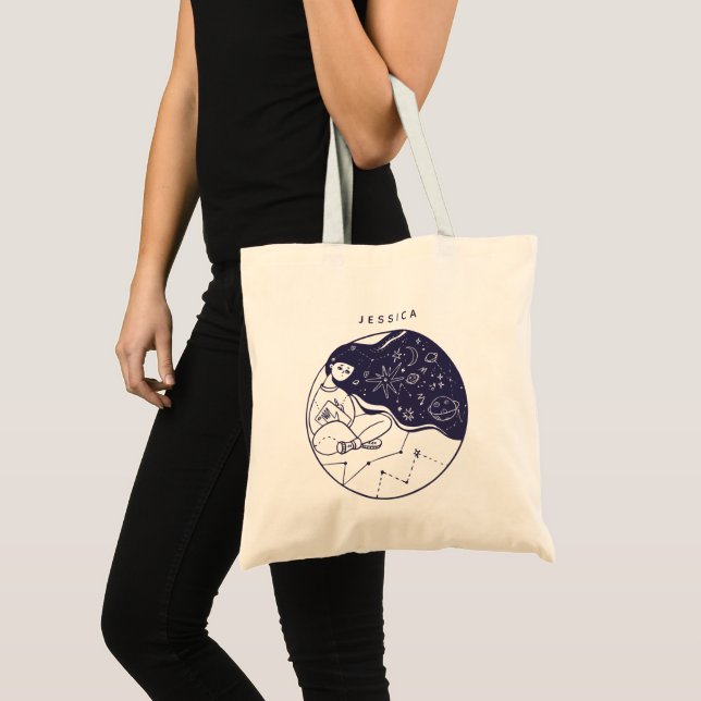Bolsa Tote Desenho da Rapariga do Espaço Sonho Celestial Pers (Frente (produto))