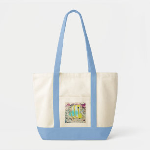 Bolsa Tote Desenho da Vintagem de Peixe Amarelo Azul no Camar