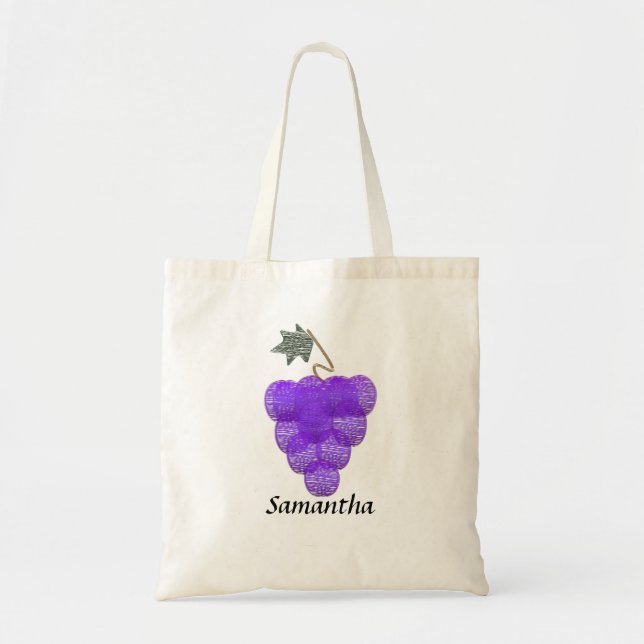 Bolsa Tote Desenho das Uvas Roxas Elegantes (Frente)