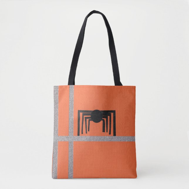 Bolsa Tote Desenho de Aranha Geométrica Preto e Laranja (Frente)