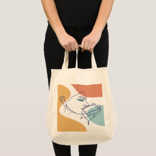 Bolsa Tote desenho de arte linear de pôster de mulher bebendo