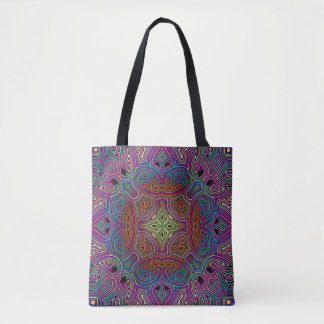 Bolsa Tote desenho de azulejo multicolorido abstrato
