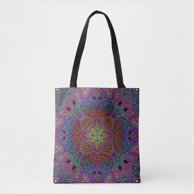 Bolsa Tote desenho de azulejo multicolorido abstrato (Frente)