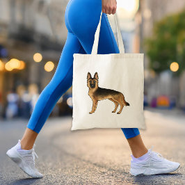 Bolsa Tote Desenho de cachorro fofo Pastor Alemão preto e cas