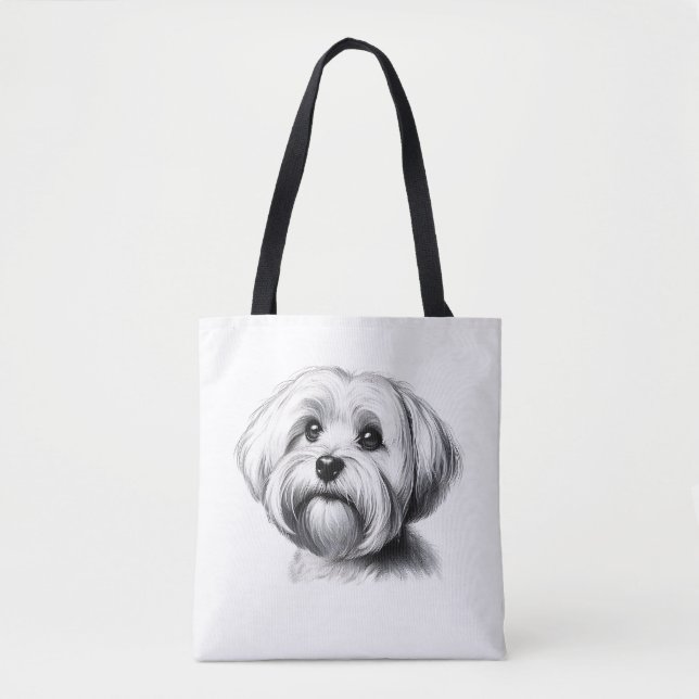 Bolsa Tote Desenho de Cão Maltês (Frente)