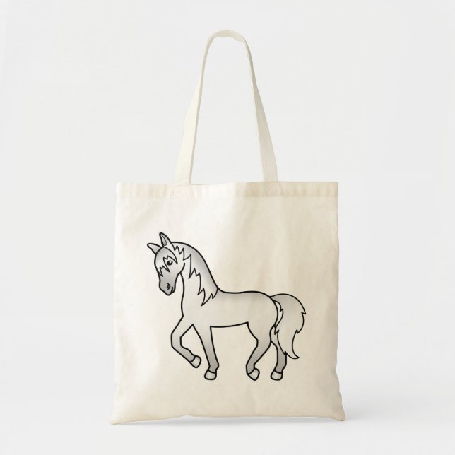 Bolsa Tote Desenho de cavalo de desenho animado trotando cinz (Frente)