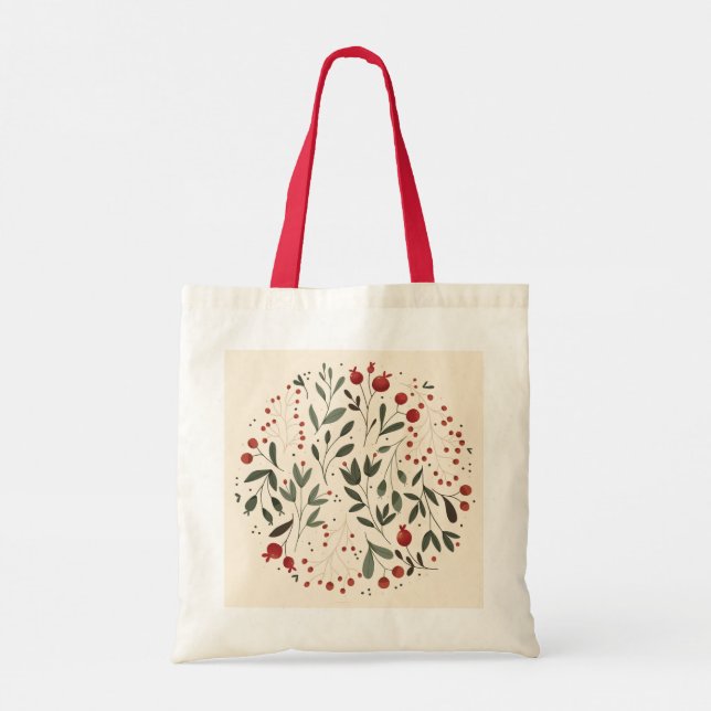 Bolsa Tote Desenho de Círculo de Frutas Florais (Verso)