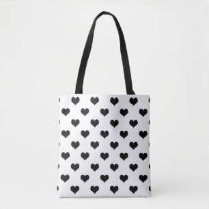 Bolsa Tote Desenho de Corações Lindos Preto no Branco