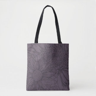 Bolsa Tote Desenho de Crisântemos Pêssego em Linha com Nome