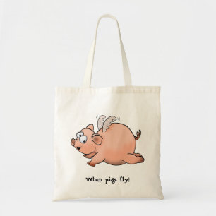 Bolsa Tote Desenho de desenho animado de um porco com asas vo