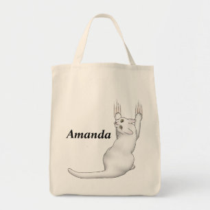 Bolsa Tote Desenho de desenho de gato branco arranhando e ras
