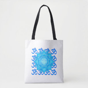 Bolsa Tote Desenho De Flor De Lotus De Vidro Azul Com Padrão