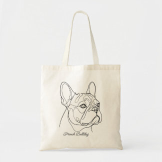 Bolsa Tote Desenho de French Bulldog com Nome Personalizado d