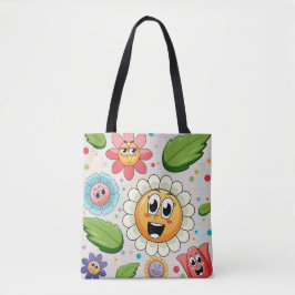 Bolsa Tote desenho de fundo contínuo com flores coloridas