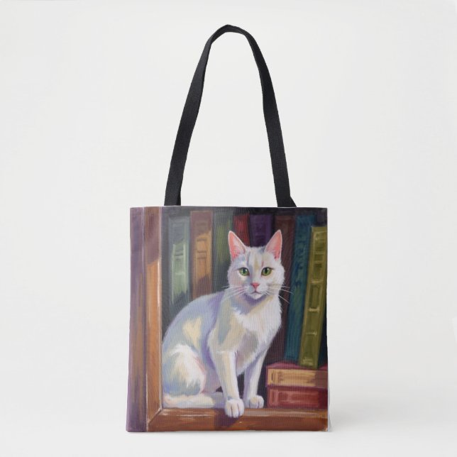Bolsa Tote Desenho de Gato Branco (Frente)