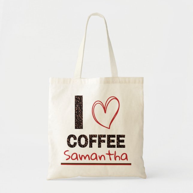 Bolsa Tote Desenho de Grão de Café com Nome Personalizado Ama (Frente)