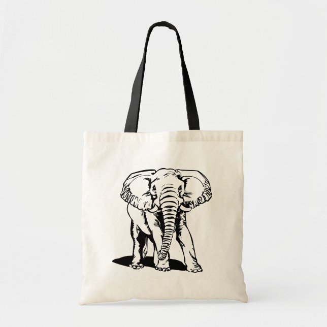 Bolsa Tote Desenho de Linha de Elefante Preto-Cinto (Frente)