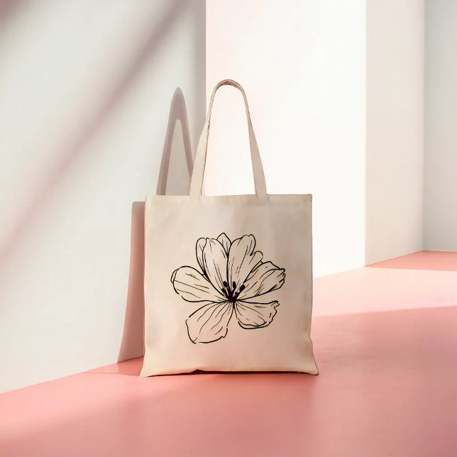 Bolsa Tote Desenho de Linha Floral Clássica (Criador carregado)