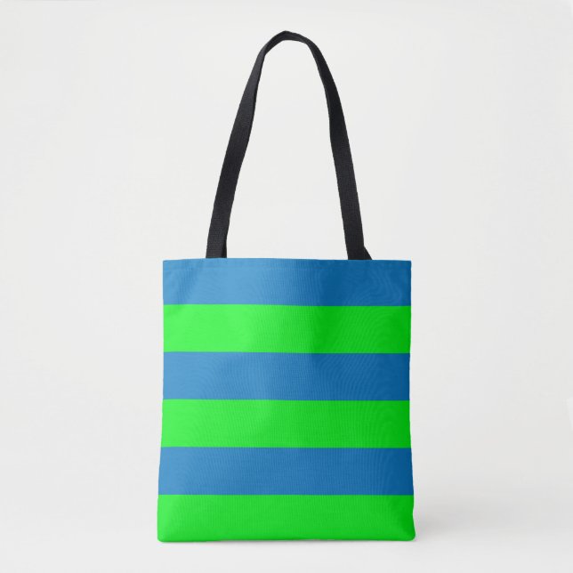 Bolsa Tote Desenho de Listras Azuis e Verdes (Frente)