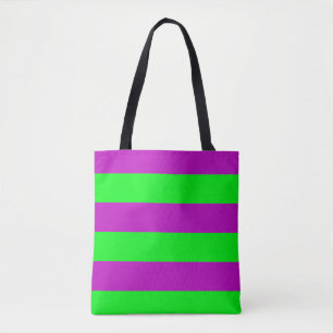 Bolsa Tote Desenho de Listras Roxas e Verdes
