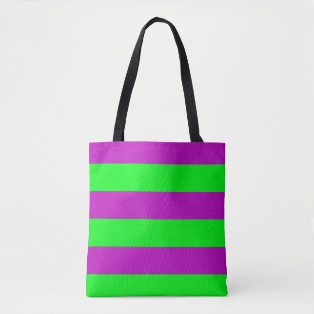 Bolsa Tote Desenho de Listras Roxas e Verdes (Frente)
