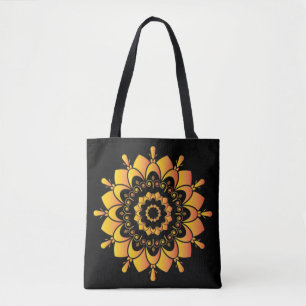 Bolsa Tote Desenho de Mandala Única Dourada