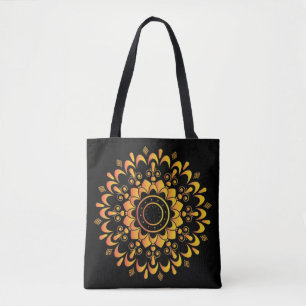 Bolsa Tote Desenho de Mandala Único Dourado-95747