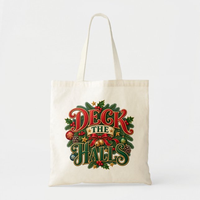 Bolsa Tote Desenho de Natal Deck the Halls (Frente)