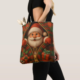 Bolsa Tote Desenho de Natal do Papai Noel Xadrez