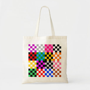 Bolsa Tote Desenho de padrão xadrez colorido em patchwork