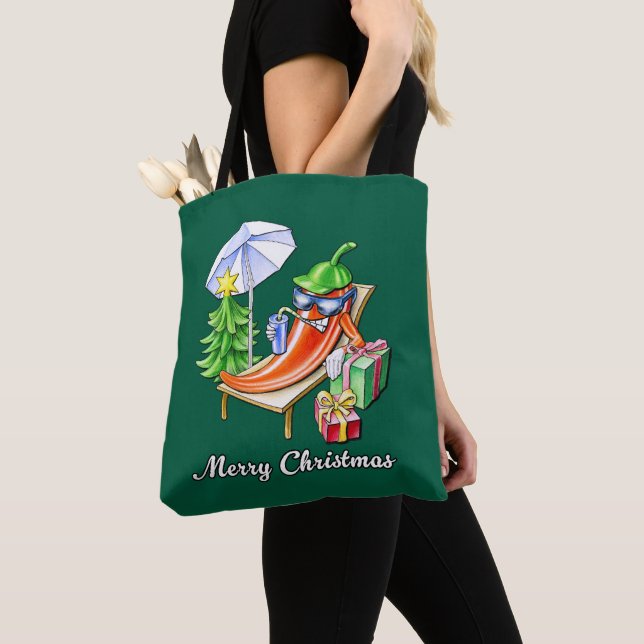 Bolsa Tote Desenho De Pimenta De Natal De Juniper Green (Close Up)